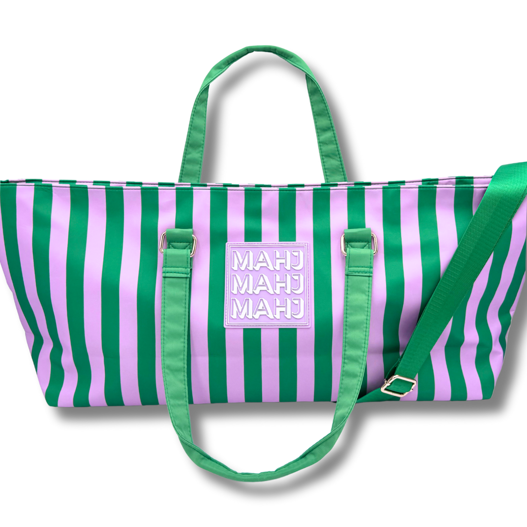 MAHJONG TOTE BAG  |  Wide with Zipper Closure: Arrows- Purple Tote Bag