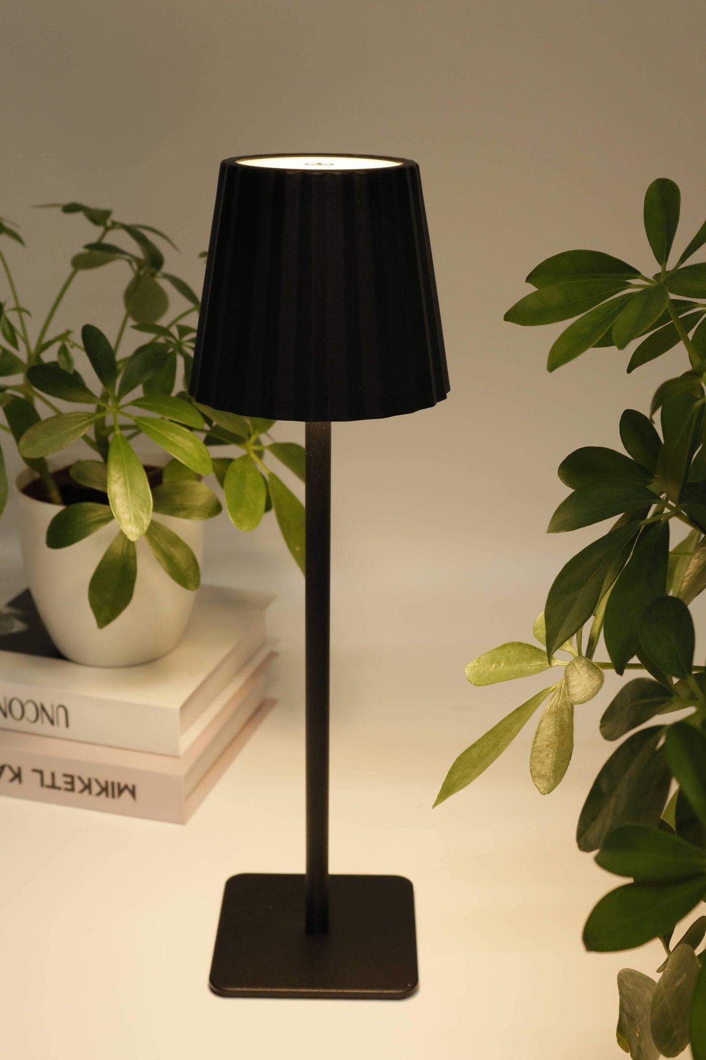 Fluted LED Touch Lamp – Dimmable, USB-C Rechargeable: Pink