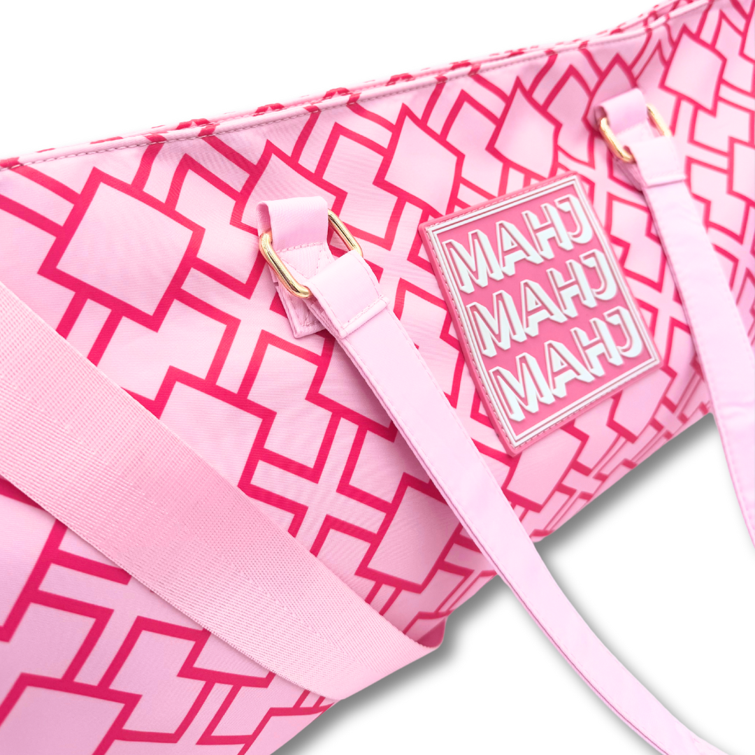 MAHJONG TOTE BAG  |  Wide with Zipper Closure: Arrows- Purple Tote Bag