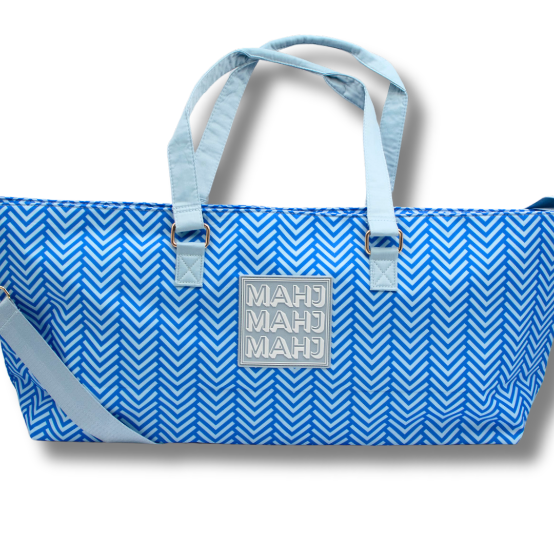 MAHJONG TOTE BAG  |  Wide with Zipper Closure: Arrows- Purple Tote Bag