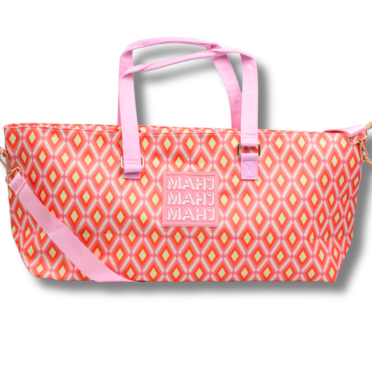MAHJONG TOTE BAG  |  Wide with Zipper Closure: Diamond- Orange Tote Bag