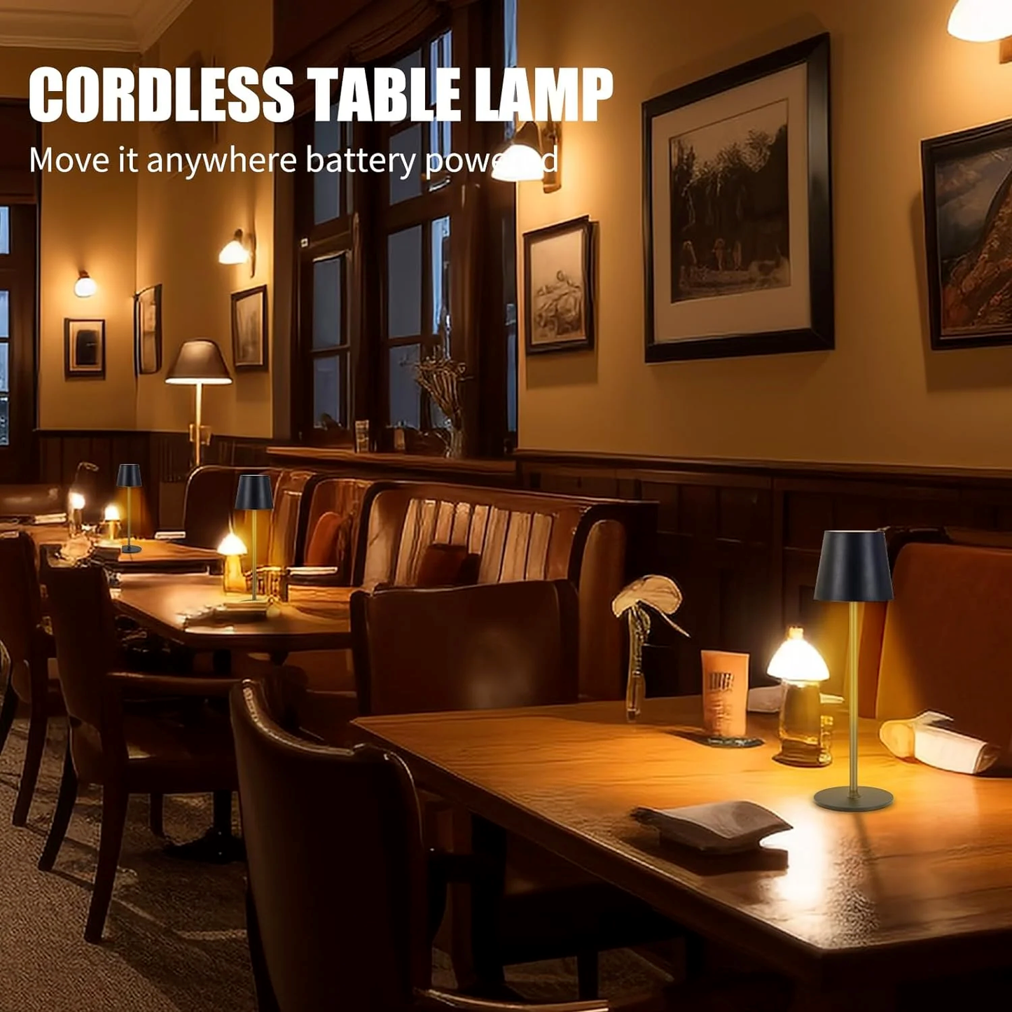 Sleek Cordless Table Lamp- Adjustable Lighting for Any Space: White