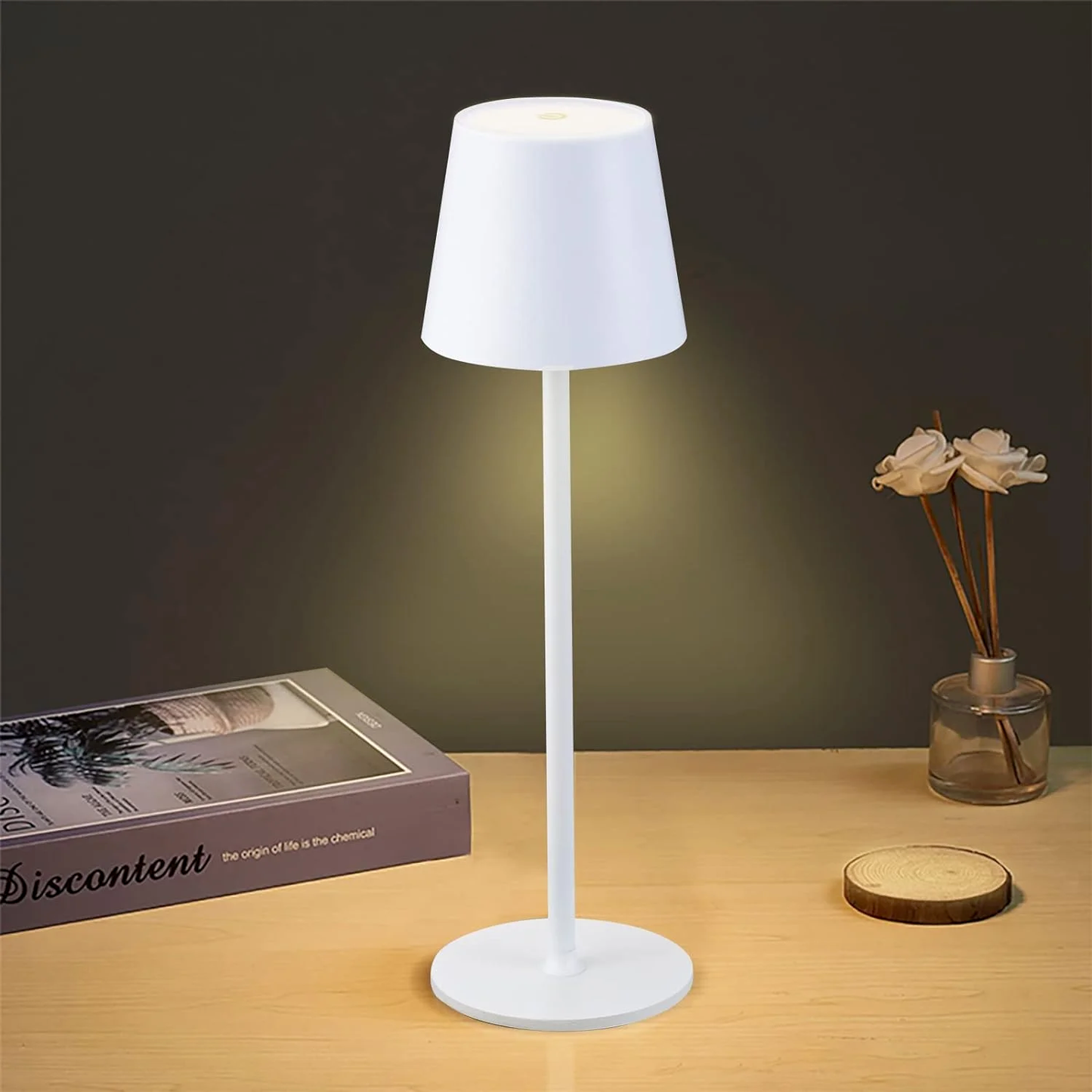 Sleek Cordless Table Lamp- Adjustable Lighting for Any Space: White