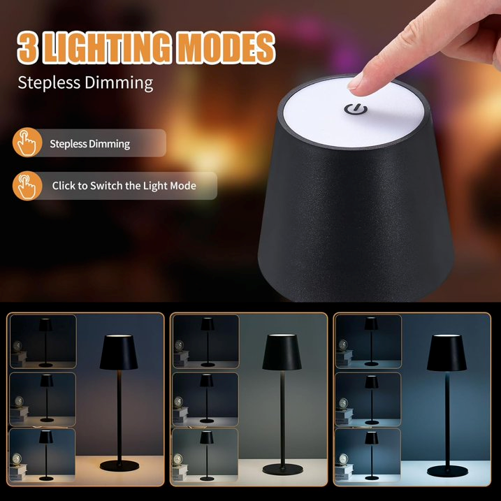 Sleek Cordless Table Lamp- Adjustable Lighting for Any Space: White