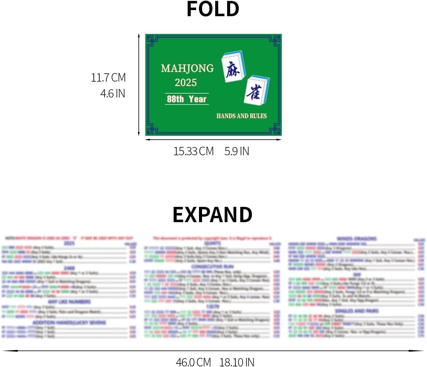 Recreational 2025 Mahjong Hands and Rules Cards, 4 Pcs，Mahjong Rule Card,Mahjong Card
