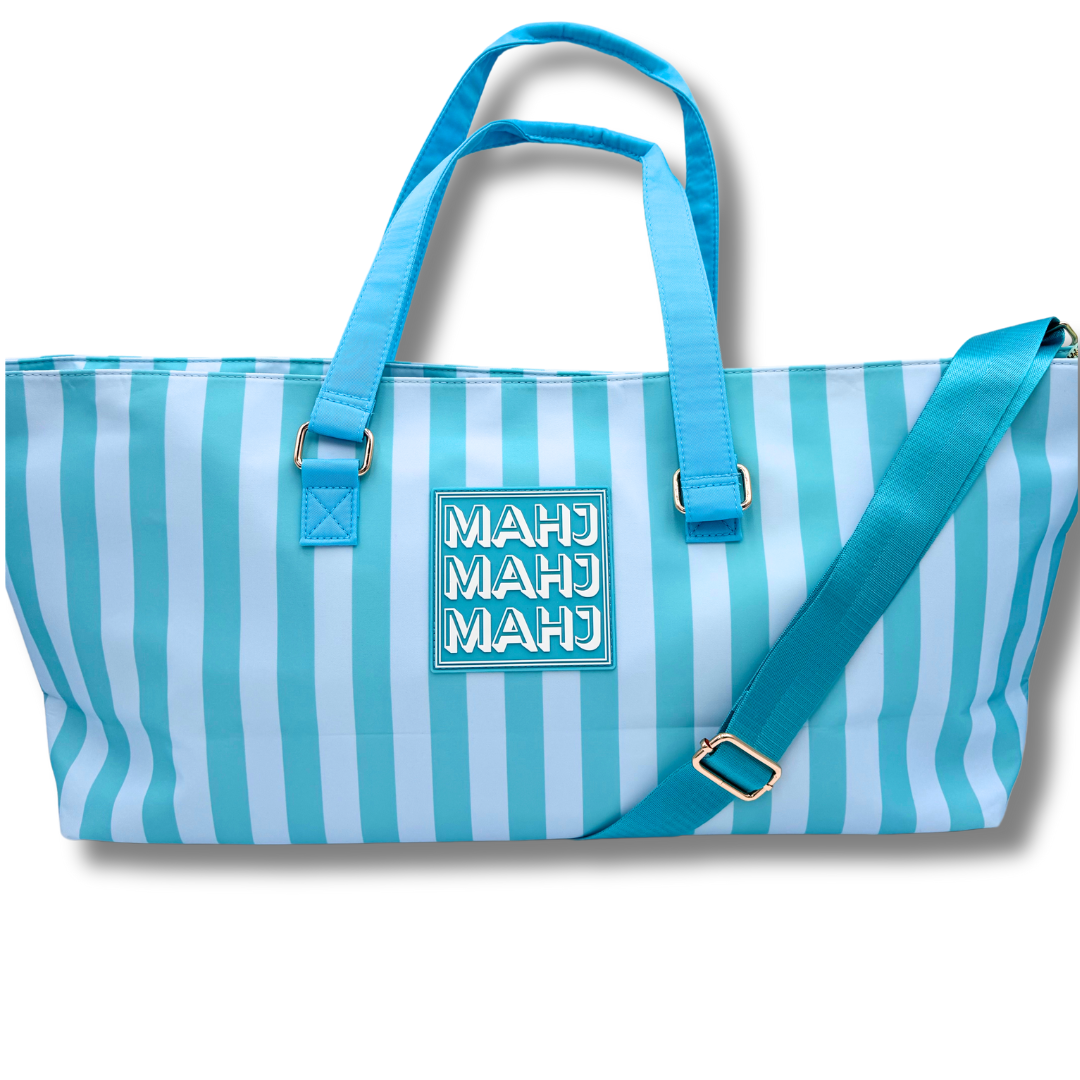MAHJONG TOTE BAG  |  Wide with Zipper Closure: IKAT-Blue Tote Bag