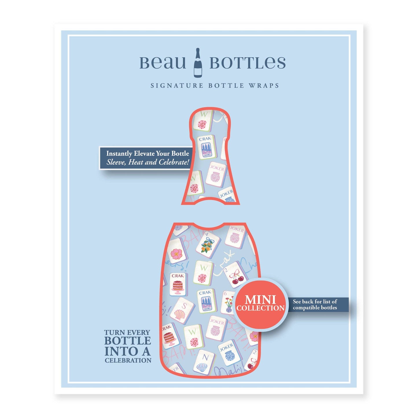 Beau Bottles Pastel Blue Mahjong - MINI Prosecco Collection - Six Pack
