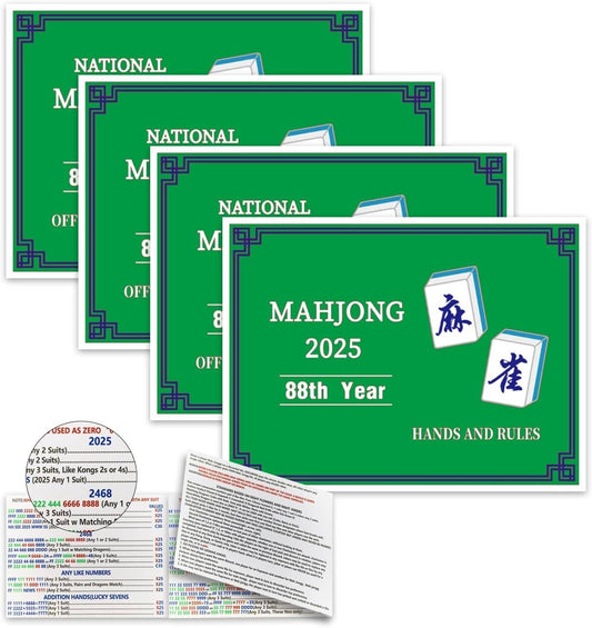 Recreational 2025 Mahjong Hands and Rules Cards, 4 Pcs，Mahjong Rule Card,Mahjong Card