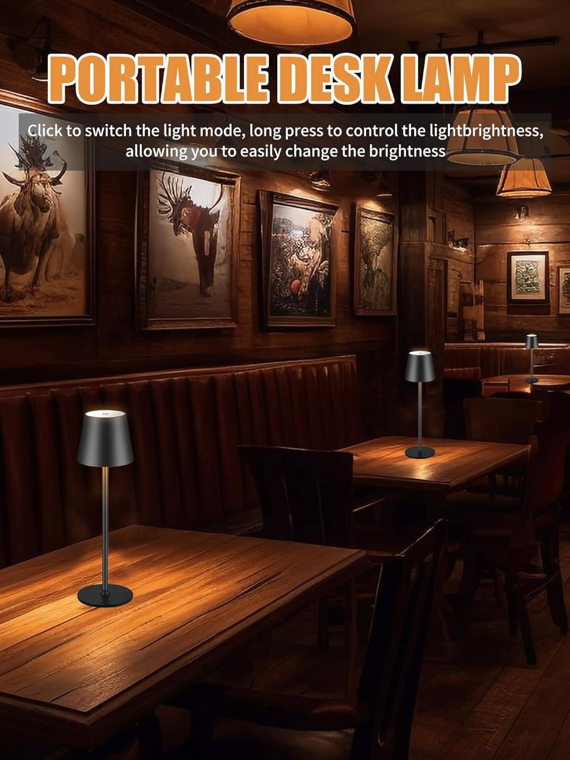 Sleek Cordless Table Lamp- Adjustable Lighting for Any Space: White