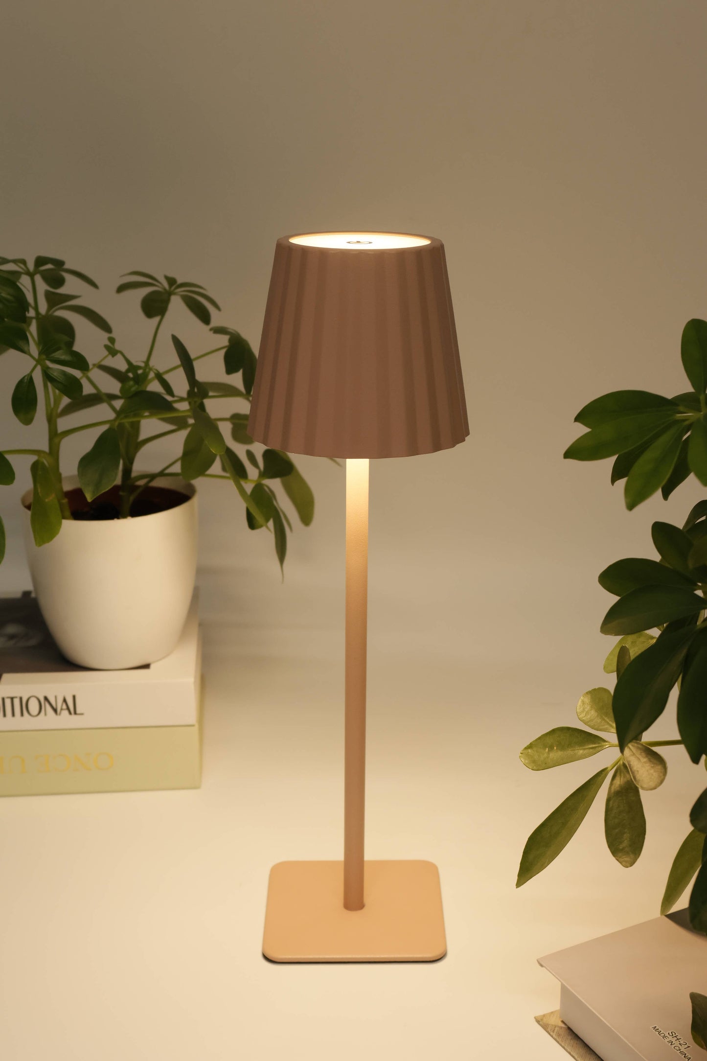 Fluted LED Touch Lamp – Dimmable, USB-C Rechargeable: Pink