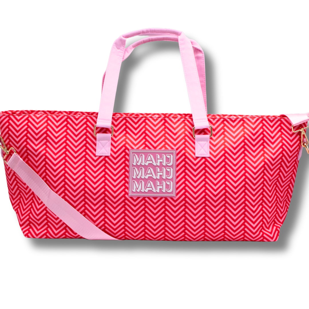 MAHJONG TOTE BAG  |  Wide with Zipper Closure: Arrows- Red Tote Bag