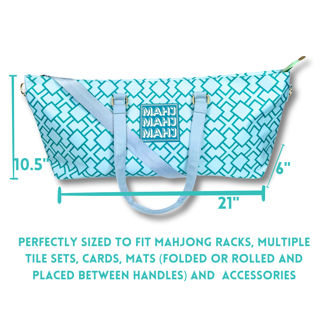 MAHJONG TOTE BAG  |  Wide with Zipper Closure: Stripes- Purple & Green Tote Bag