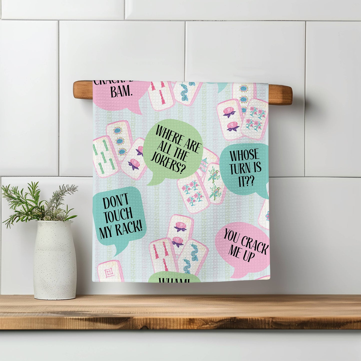 Mahjong Kitchen Towel Mah jongg Tile Game Decor Hostess Gift